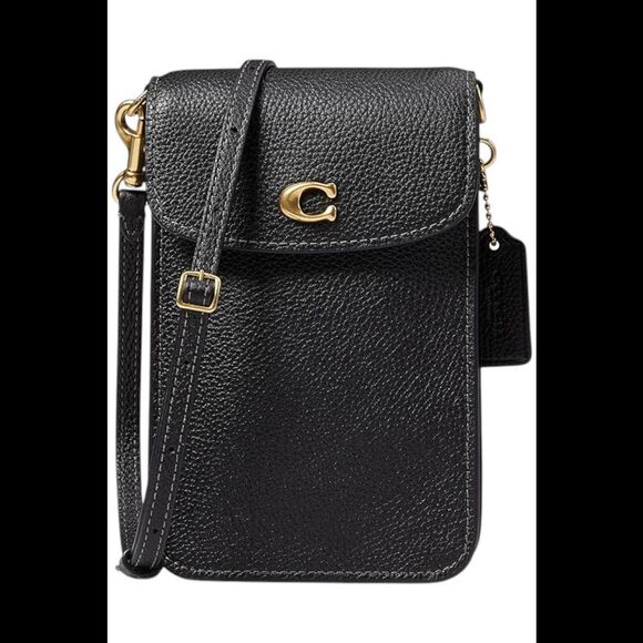 Coach Handbags - Coach Polished Pebble Leather Phone Crossbody Black